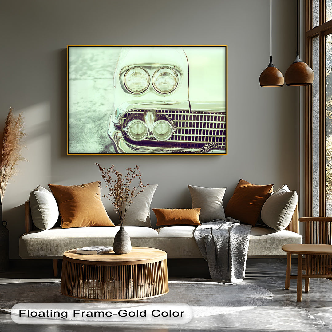 Chrome Stare – Vintage Car Headlight Close-Up Canvas Print