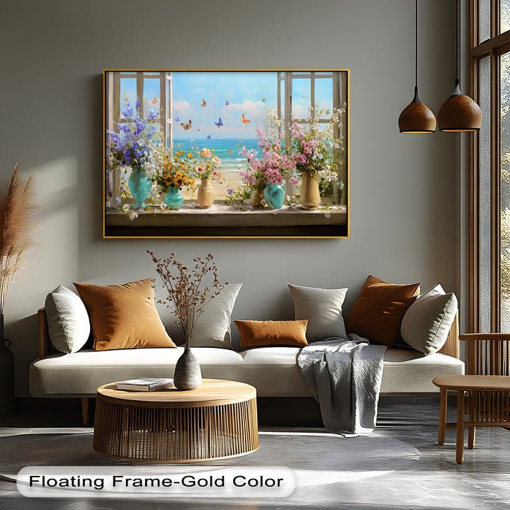 Butterflies and Blossoms – Seaside View Floral Canvas Print