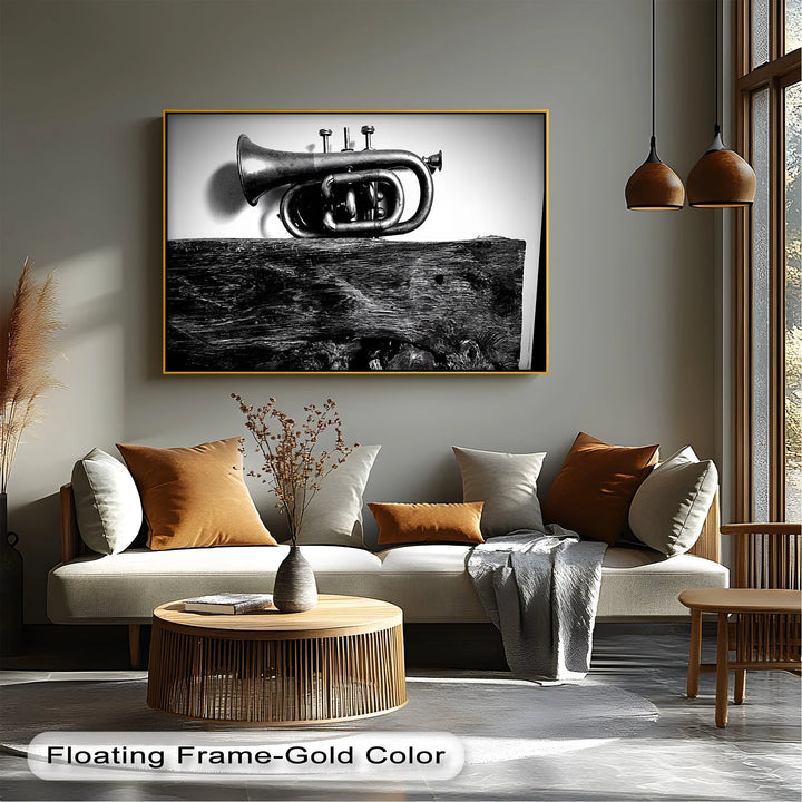 Rustic Trumpet Still Life – Black and White Vintage Music Canvas Prints - MyPhotoStation