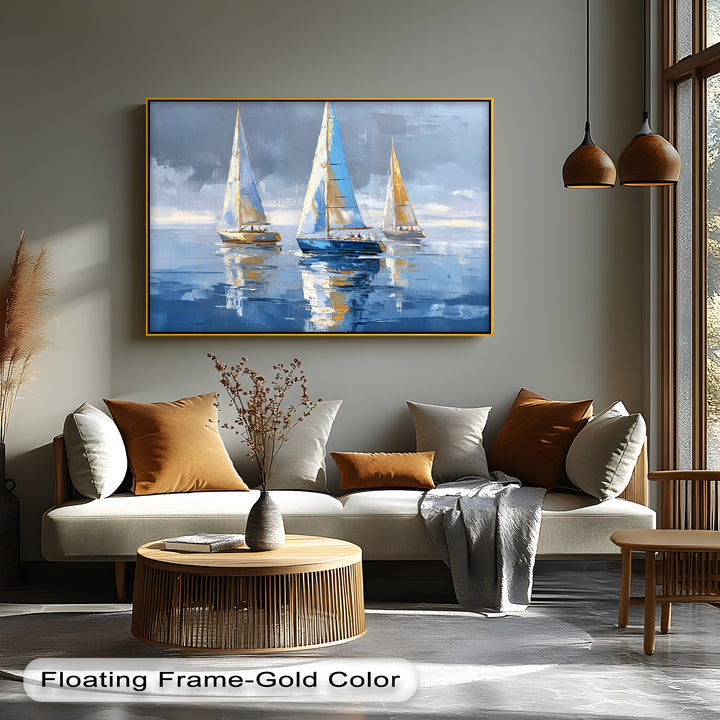 Elegant sailing boats canvas print creates a visually captivating scene with its best canvas prints depiction of sailboats reflecting on tranquil, blue water.