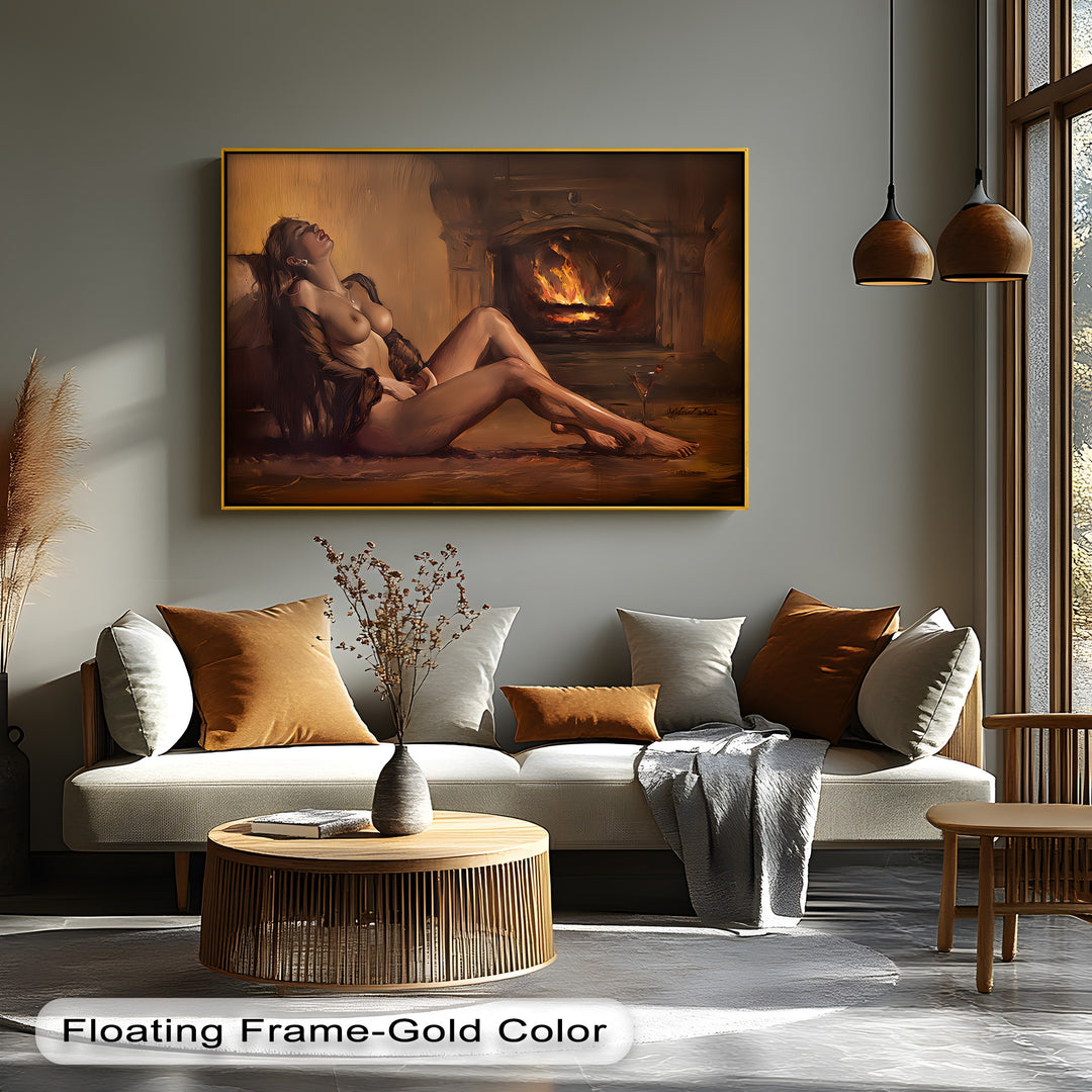 Ember Desire – Erotic Fireplace Nude Canvas Wall Art | Biggest Canvas