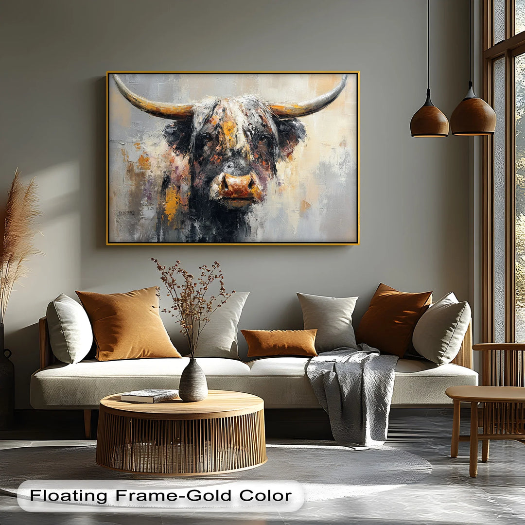 Steel Gaze – Bold Highland Bull Portrait Canvas Print - MyPhotoStation