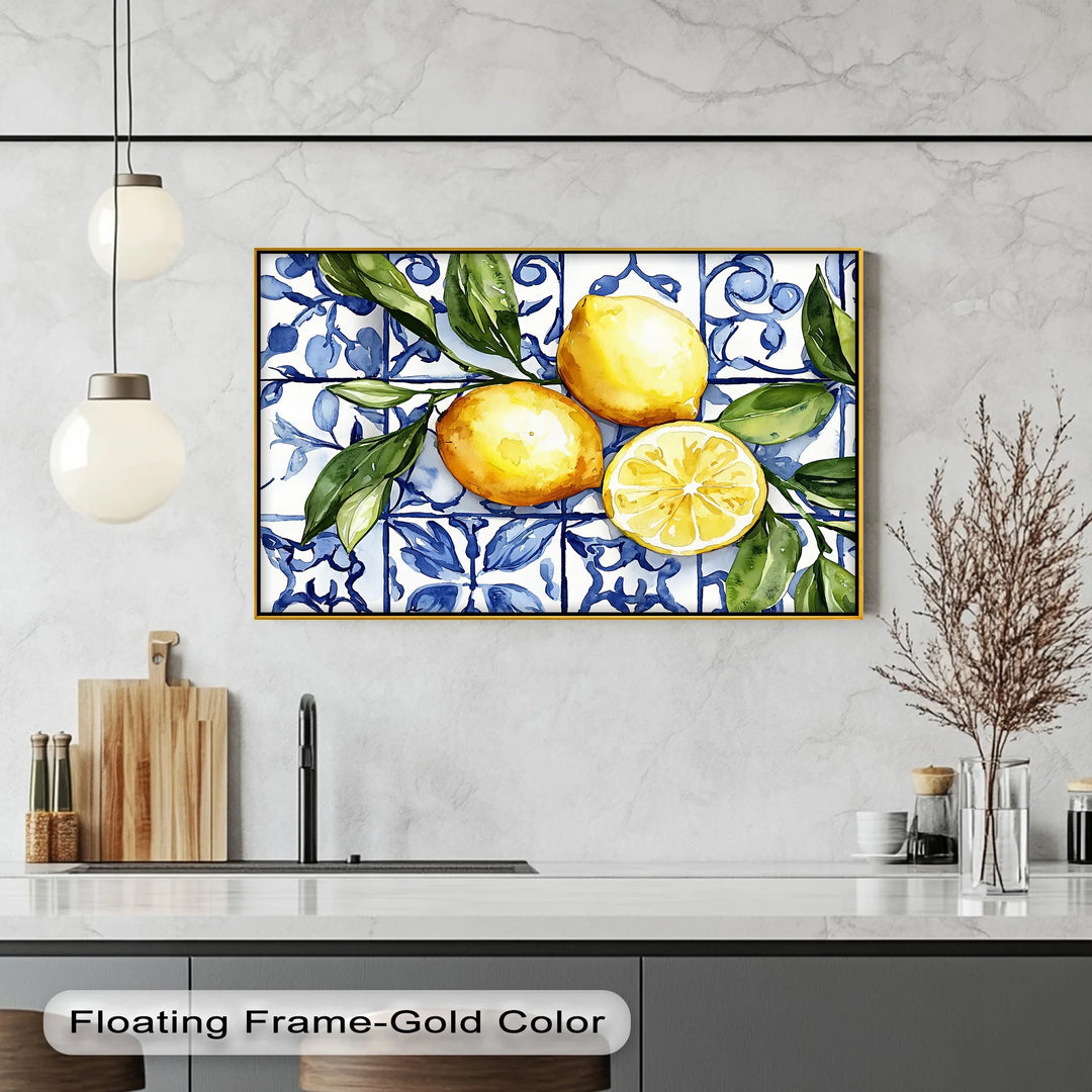 Mediterranean Lemons & Blue Tile Art – Kitchen Canvas Print - MyPhotoStation
