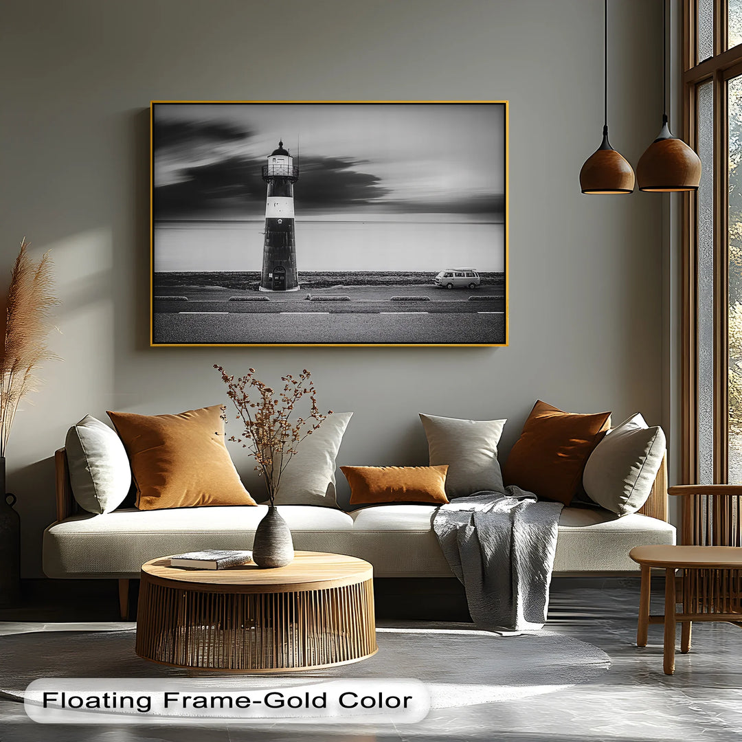 Solitary Beacon – Black and White Lighthouse Canvas Print - MyPhotoStation