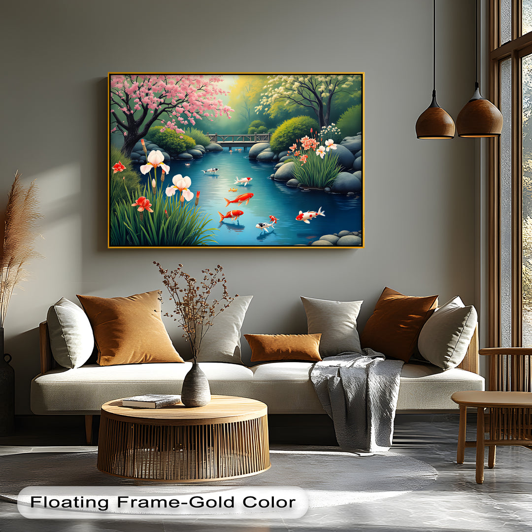 Serenity in Bloom – Japanese Koi Pond Canvas Wall Art | Canvas Prints