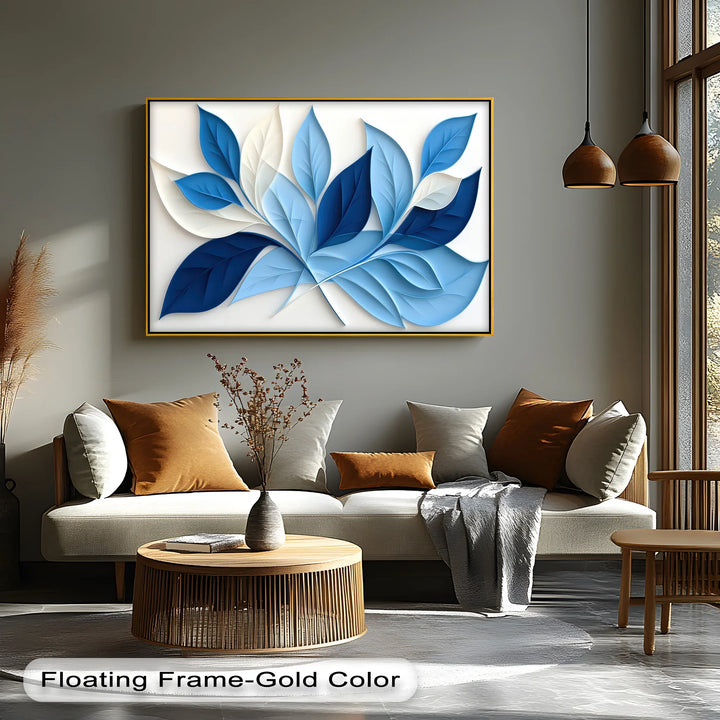 Blue Botanical Harmony – Minimalist Leaf Pattern Canvas Print - MyPhotoStation