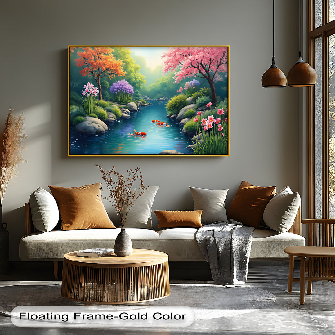 Tranquil Koi Pond – Japanese Garden Canvas Wall Art | Framed Art