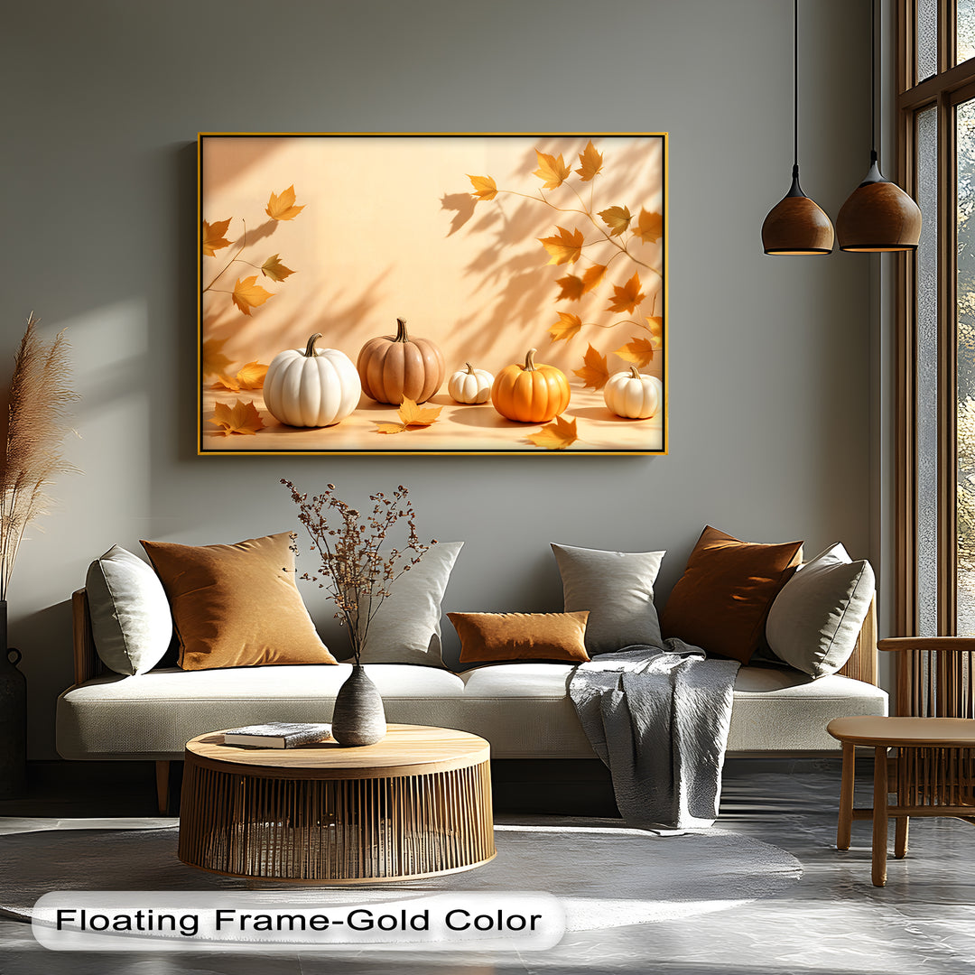 Golden Harvest – Minimalist Pumpkins Canvas Wall Art | Framed Artwork