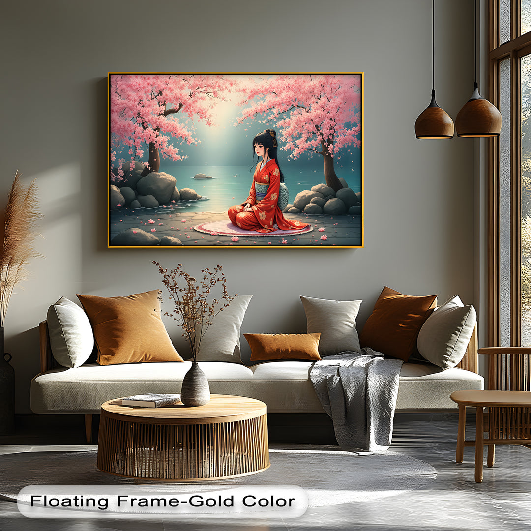 Cherry Blossom Serenity – Japanese Geisha Kimono Canvas Wall Art | Canvas Art