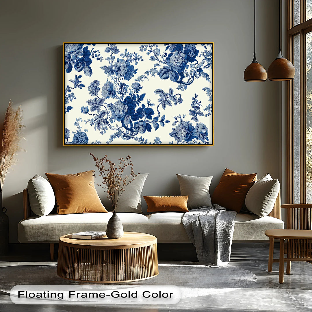 Vintage Indigo Blooms – Blue Floral Pattern Canvas Print - MyPhotoStation