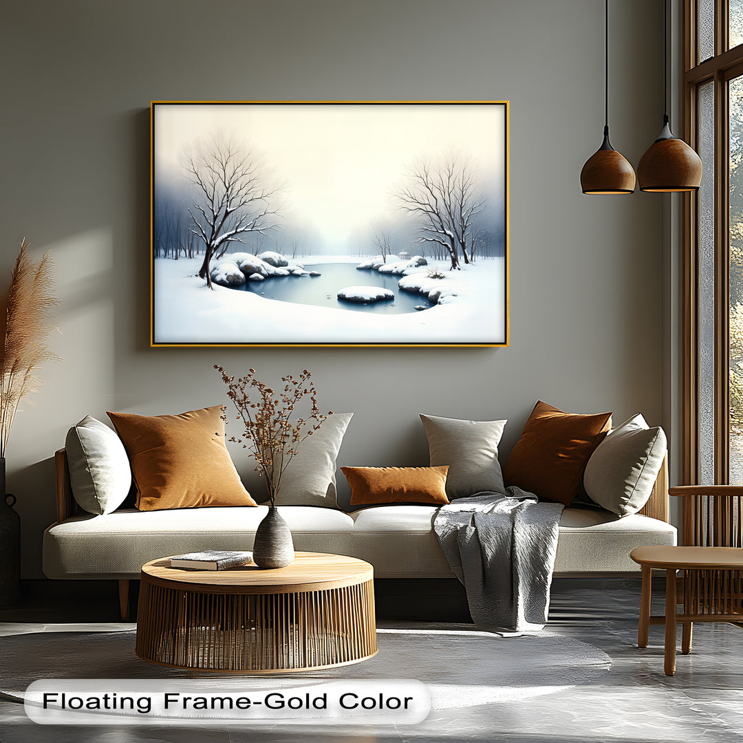 Silent Winter Lake – Snowy Landscape Canvas Wall Art | Large Canvas