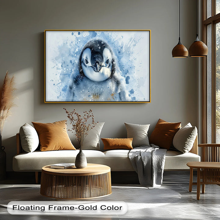 Baby Penguin Splash – Watercolor Arctic Animal Canvas Print - MyPhotoStation