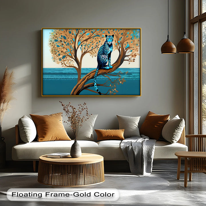 Blue Leopard in Tranquil Tree – Modern Jungle Animal Canvas Print - MyPhotoStation