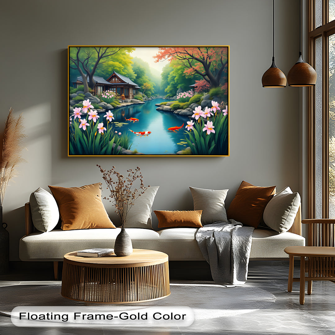 Zen Koi Pond by Japanese House – Canvas Wall Art | Framed Art