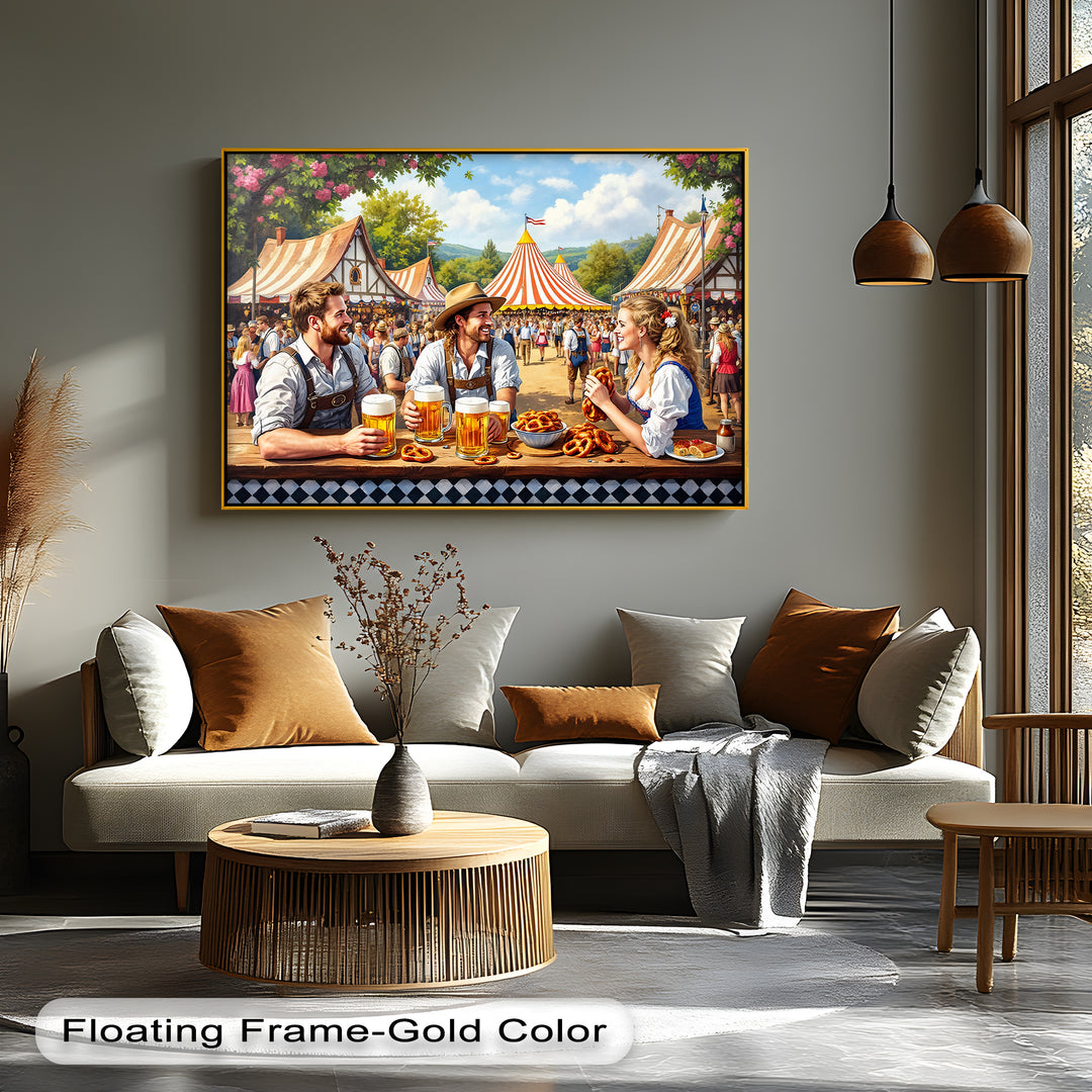 Oktoberfest Friends – Bavarian Beer & Pretzel Canvas Wall Art | Canvas Art