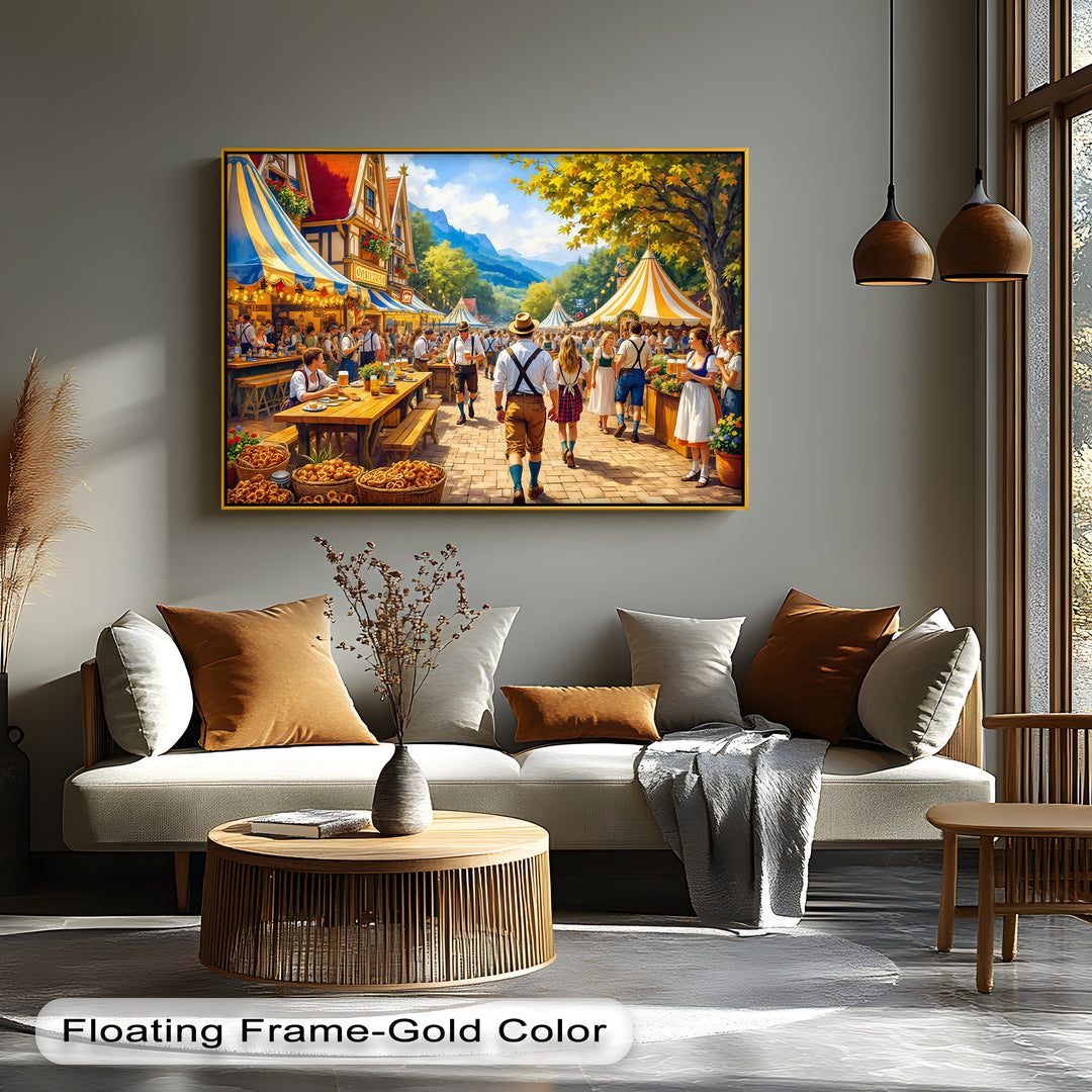 Bavarian Oktoberfest Street Scene – Beer Festival Canvas Wall Art | Canvas Art