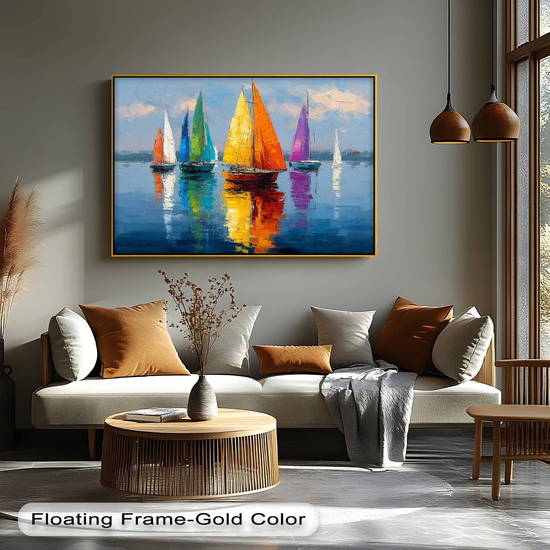 Colorful Sailboats on Water – Vibrant Nautical Canvas Print - MyPhotoStation