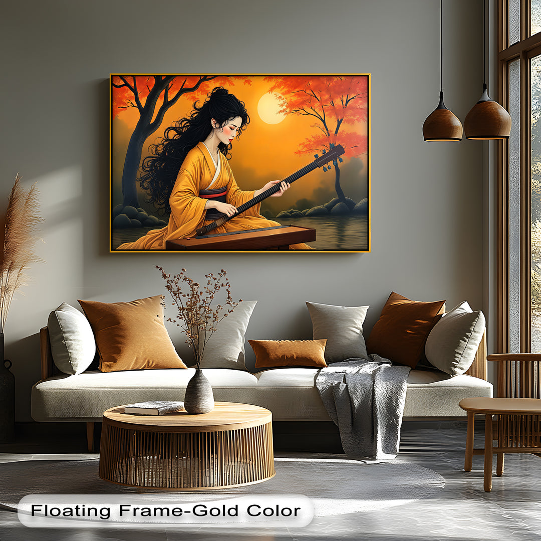 Golden Harmony – Japanese Autumn Moon Geisha Canvas Wall Art | Canvas Art