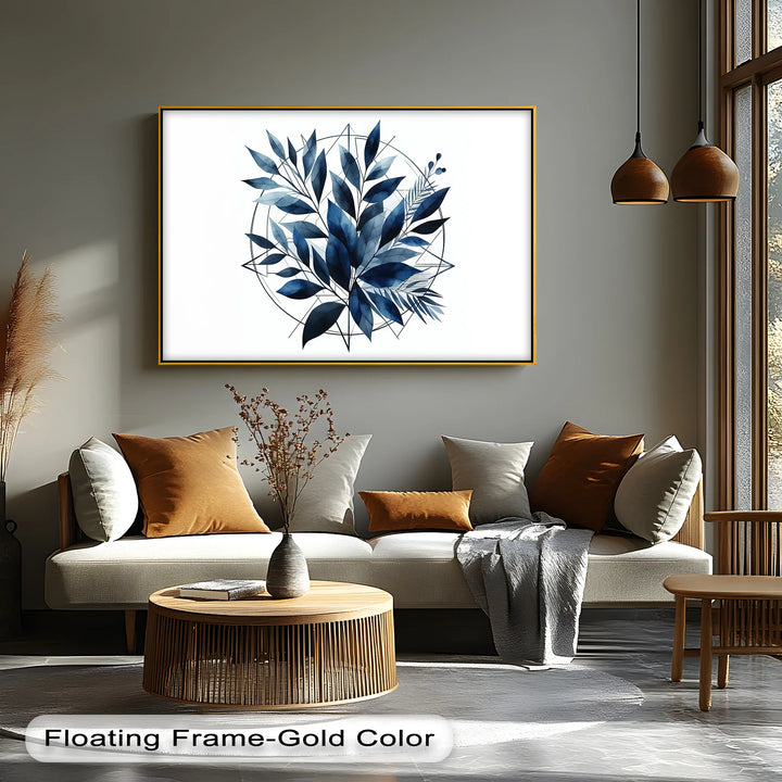 Geometric Botanical Harmony – Blue Leaf Canvas Print - MyPhotoStation
