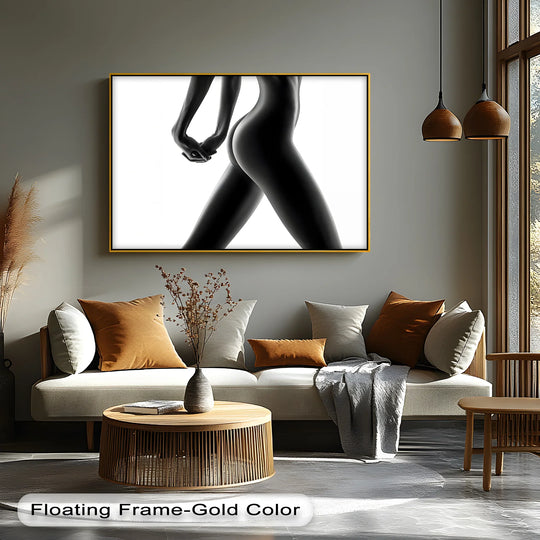 Square-oriented minimalist female silhouette canvas artwork shows form and light in a striking monochrome print, enhancing any modern space.