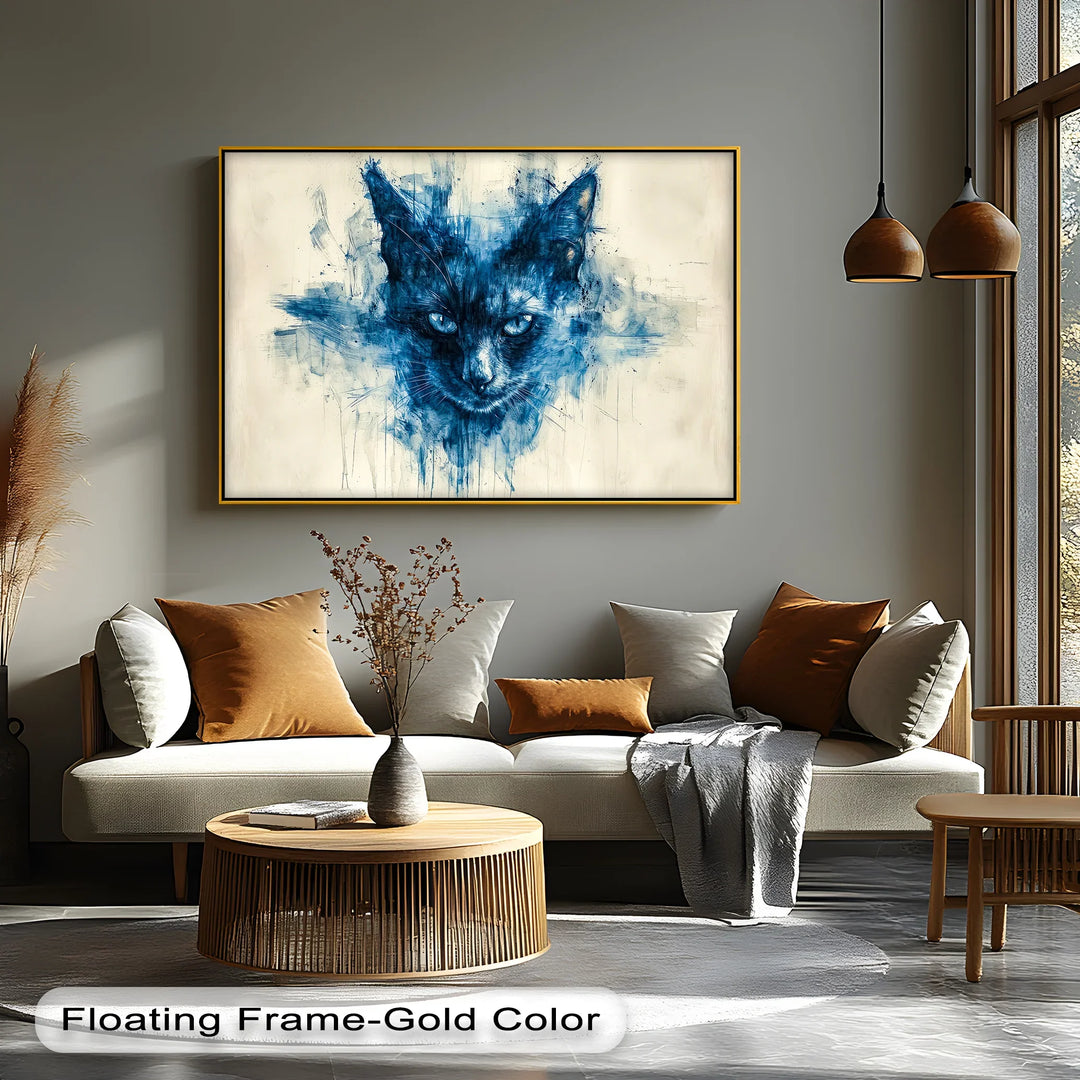Mystic Blue Cat – Abstract Watercolor Canvas Print - MyPhotoStation