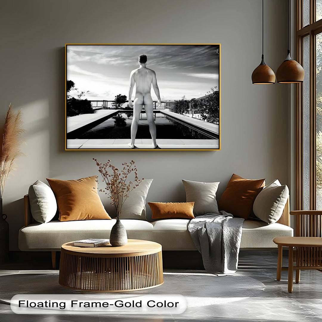 Stillness Before the Dive – Black and White Male Nude Canvas Print - MyPhotoStation