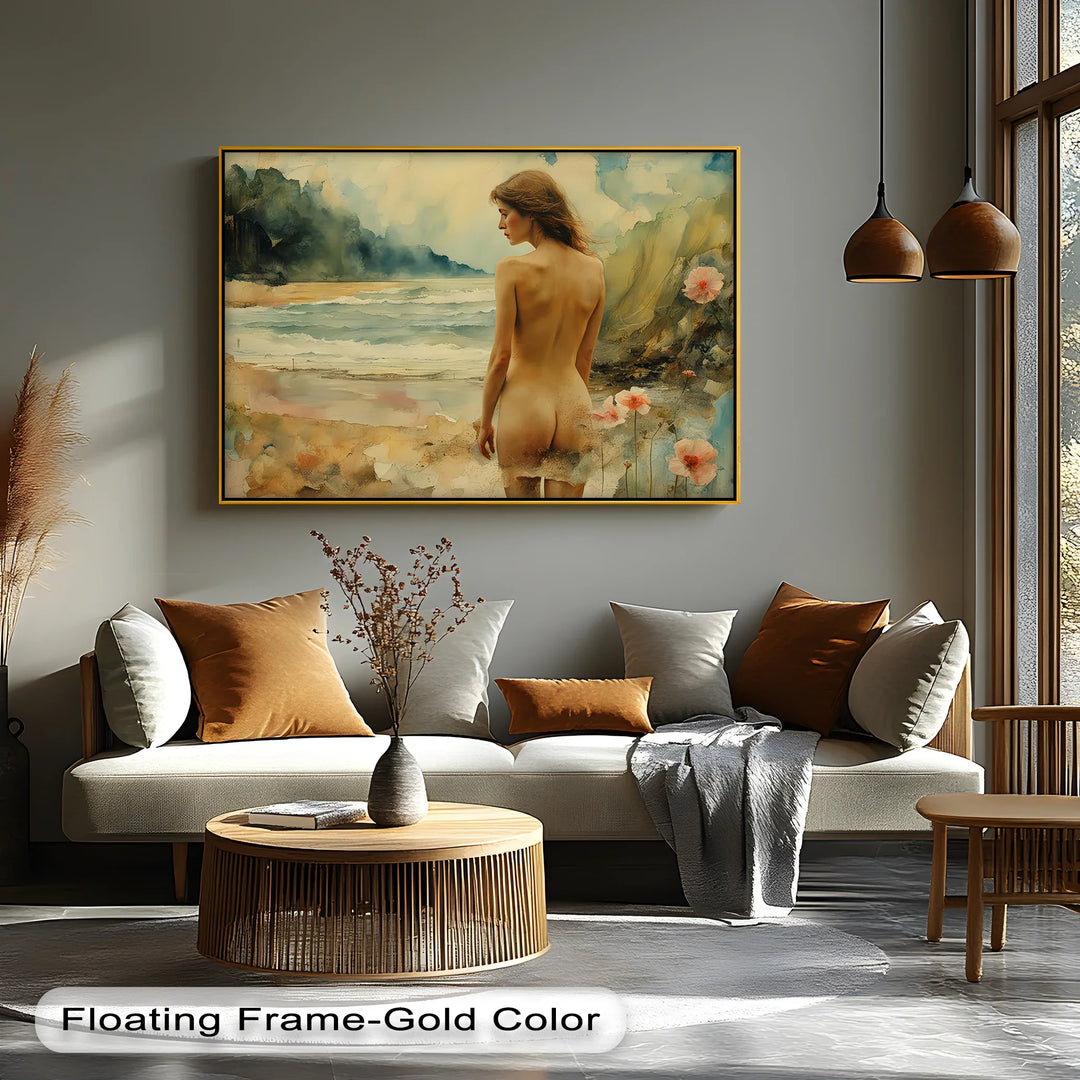 Whispers of the Shore – Dreamlike Nude by the Sea Canvas Print - MyPhotoStation