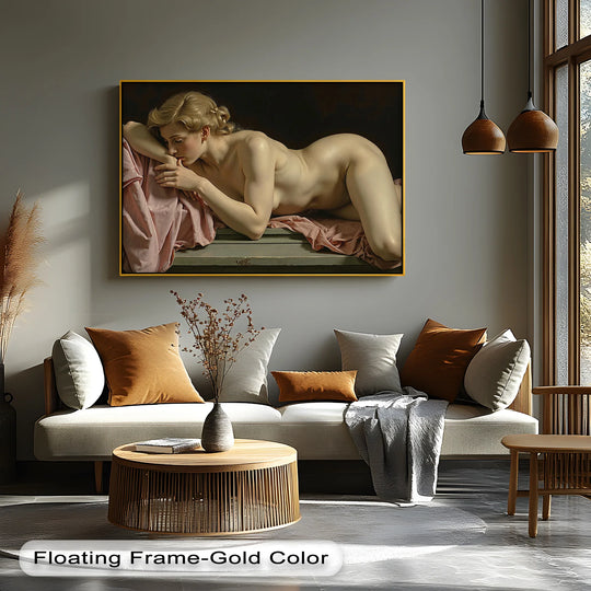 The focal point of this Timeless Reverie classical nude female study reveals the exquisite detail of high quality canvas prints in a museum-quality presentation.
