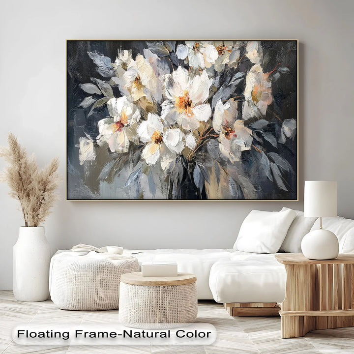 Ivory Petals in Shadow – Textured Floral Canvas Print - MyPhotoStation