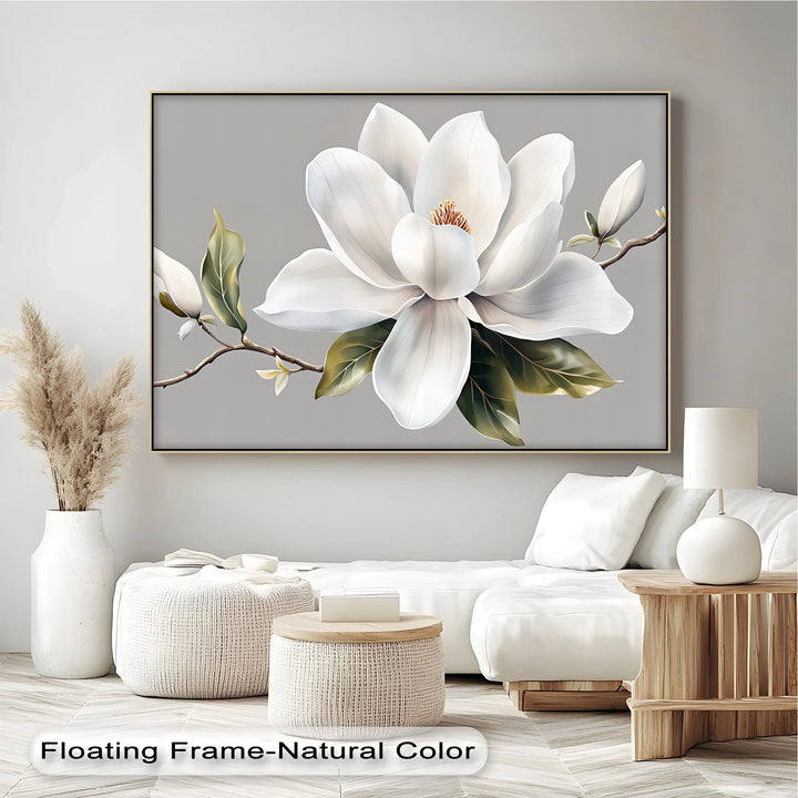 White Magnolia Bloom – Elegant Minimalist Floral Canvas Wall Art - MyPhotoStation