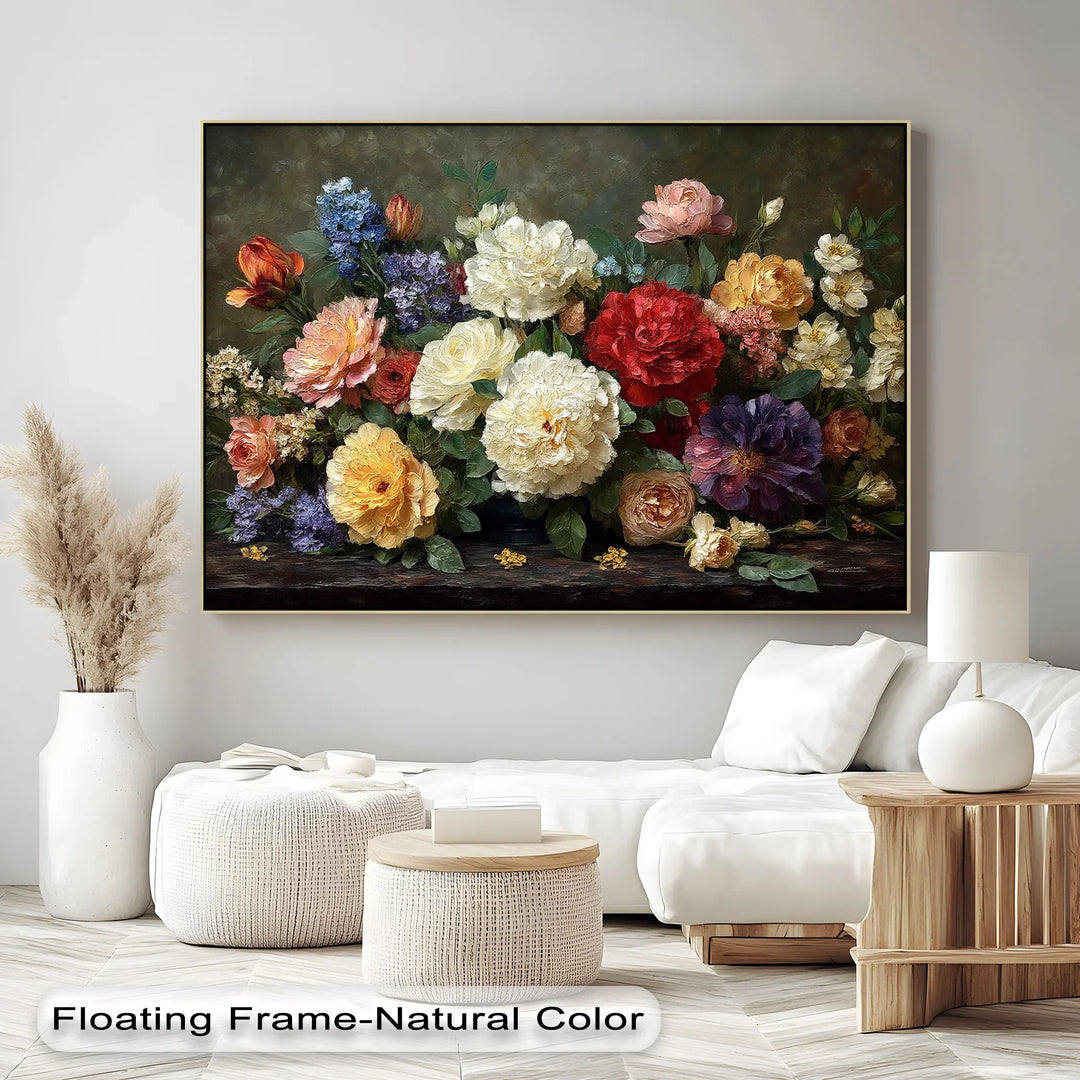 Romantic floral arrangement canvas art perfect for traditional home interiors

