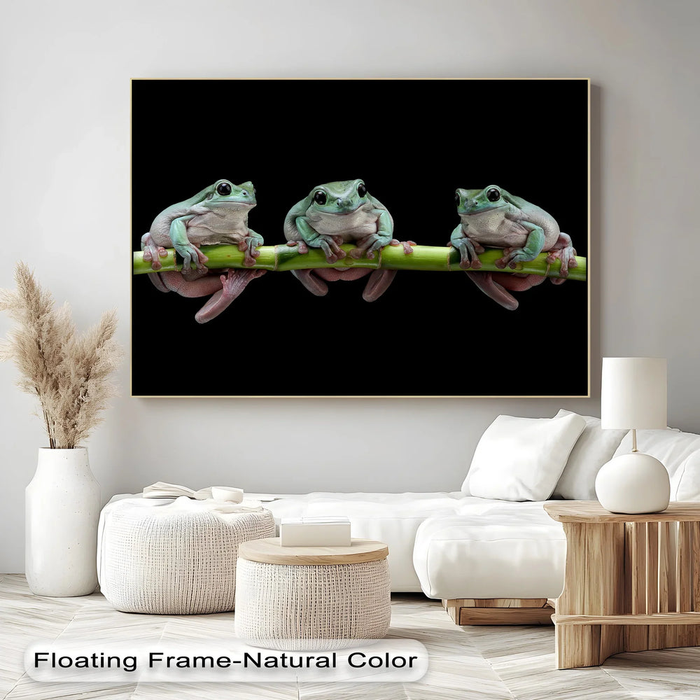 Trio of Tree Frogs on Bamboo – Animal Canvas Print - MyPhotoStation