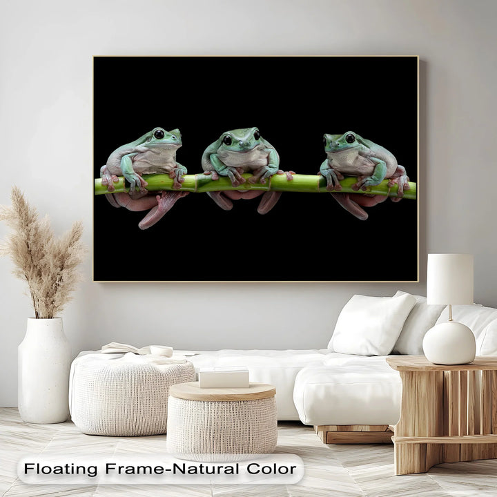 Trio of Tree Frogs on Bamboo – Animal Canvas Print - MyPhotoStation