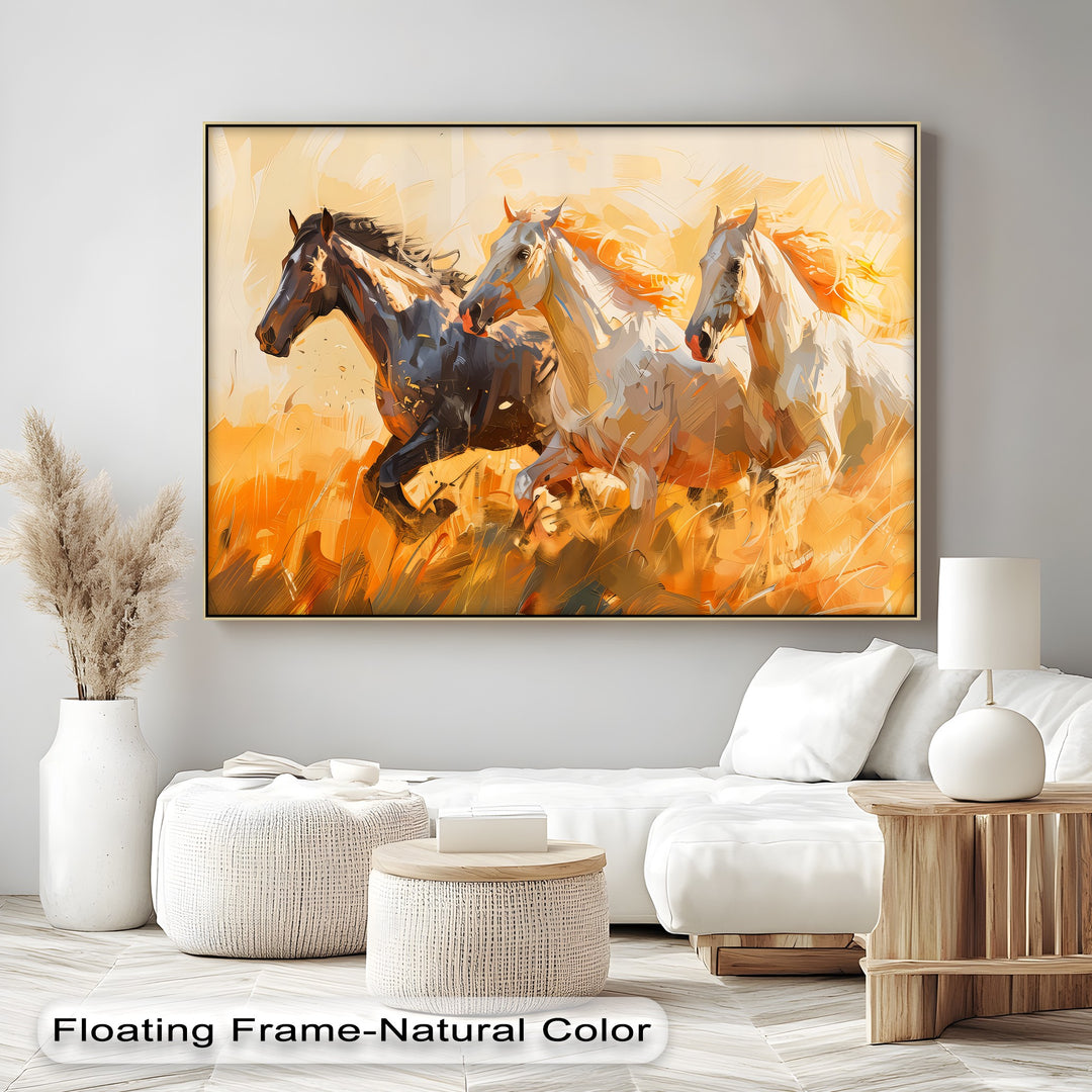 Trio of Galloping Horses in Abstract Firelight - Horse Canvas Print