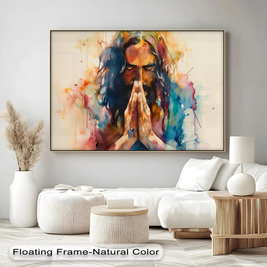 Canvas print of Jesus praying with watercolor painting details spiritual Christian artwork and religious motif