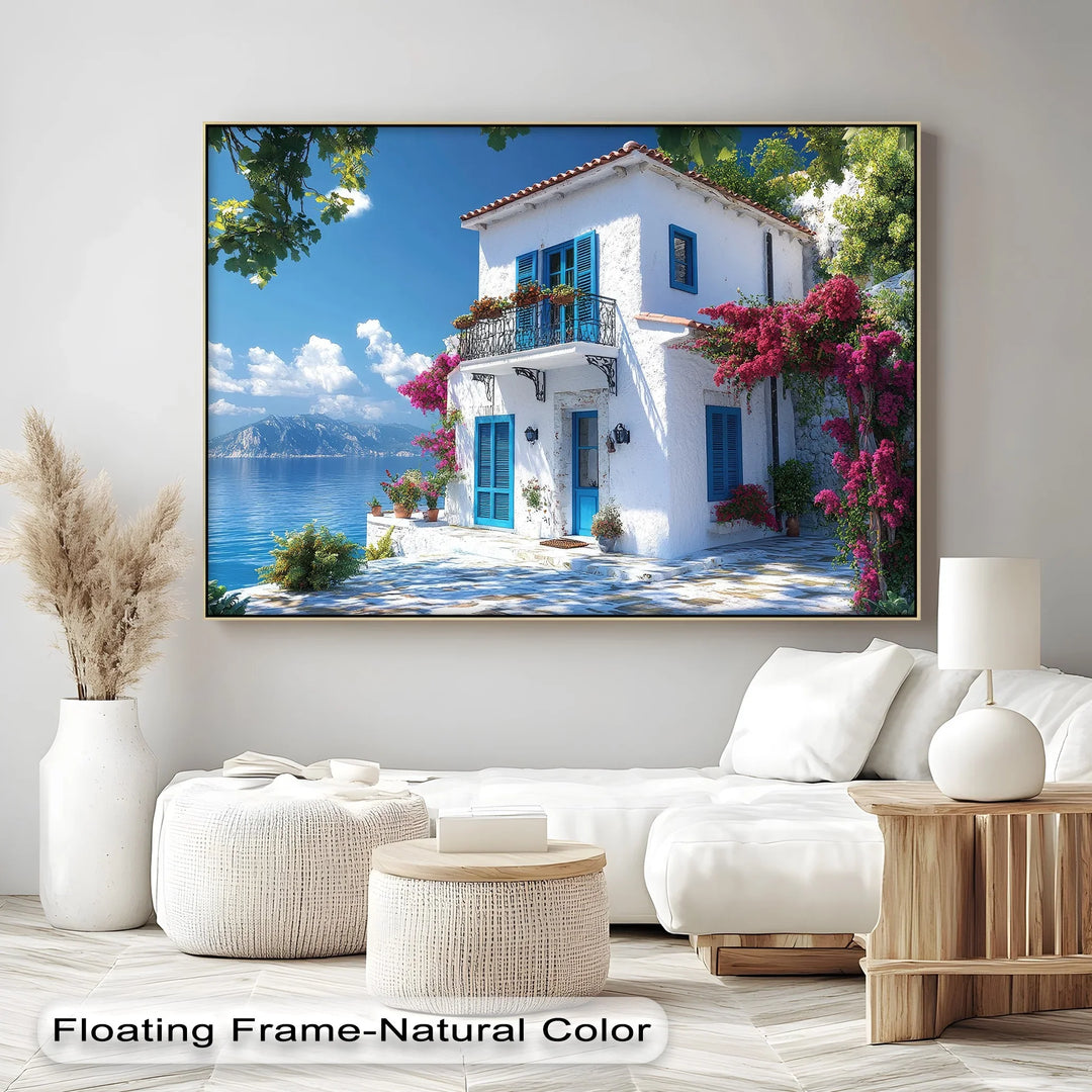 Coastal House with Flowers - Landscape Canvas Print