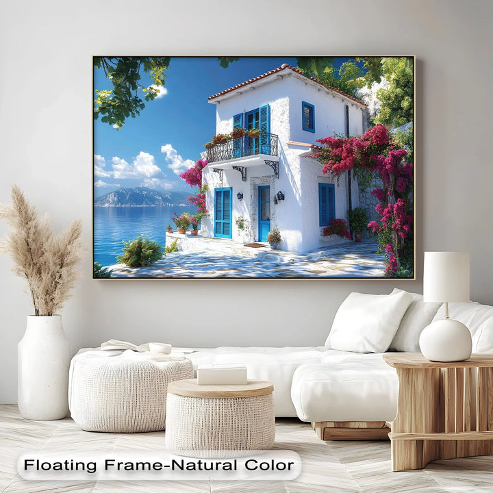 Coastal House with Flowers - Landscape Canvas Print