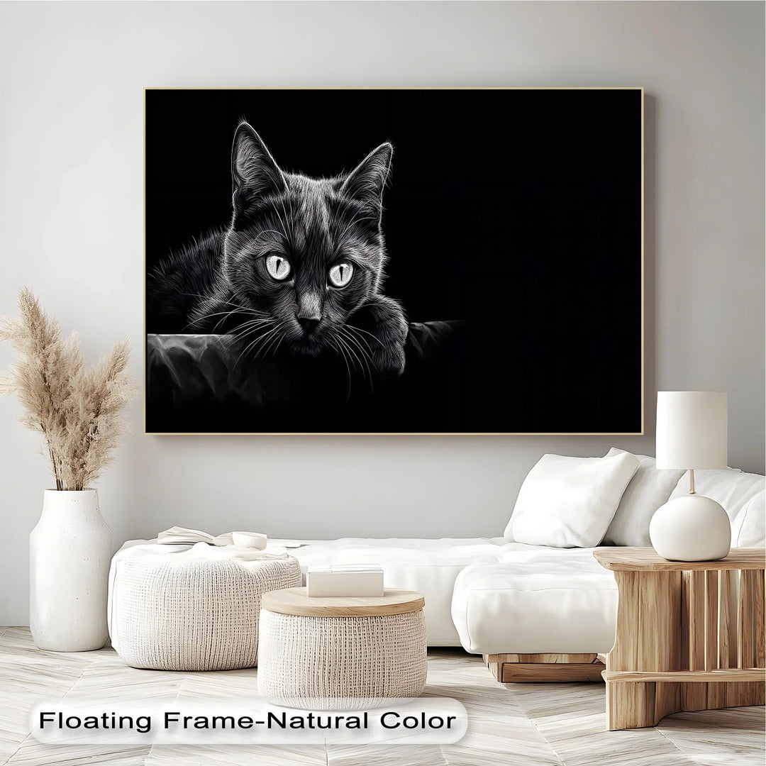 Midnight Gaze – Black Cat in Monochrome Shadow Cat Canvas Print - MyPhotoStation