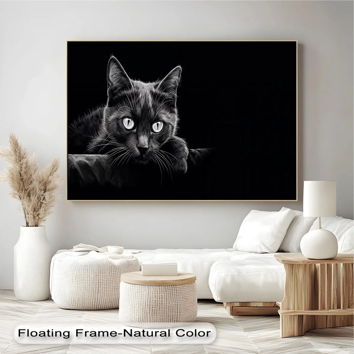 Midnight Gaze – Black Cat in Monochrome Shadow Cat Canvas Print - MyPhotoStation