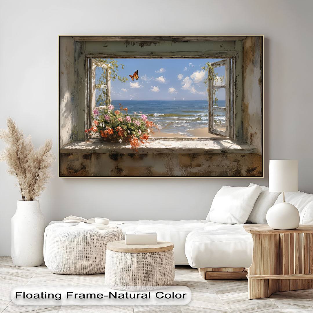 Seaside Serenity – Open Window Ocean View Canvas Print