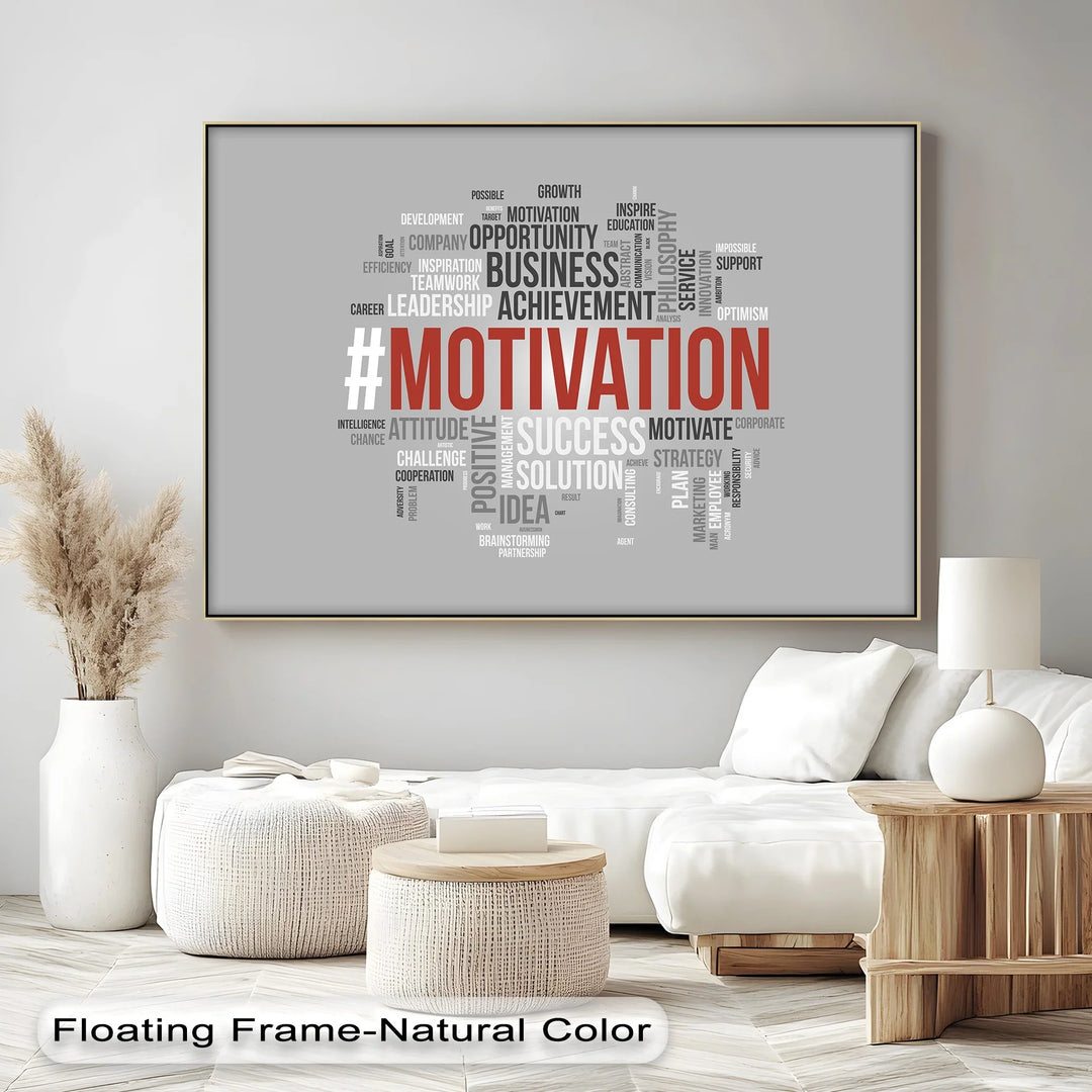 MOTIVATION Word Cloud – Modern Gray Canvas Print