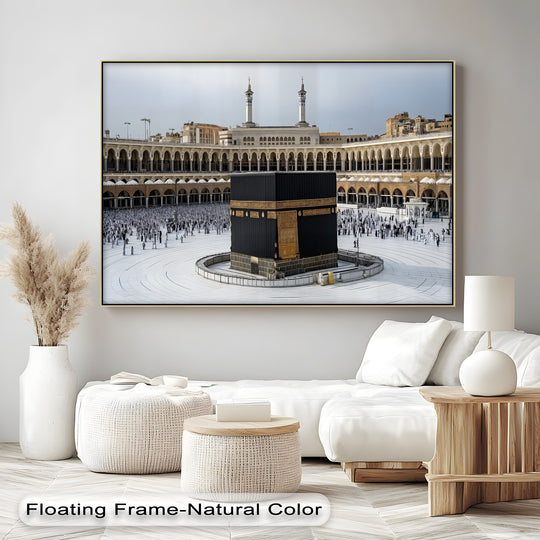 Showing the realistic detail, a meticulously crafted canvas art print displays the Holy Kaaba and Masjid al-Haram with stunning clarity.