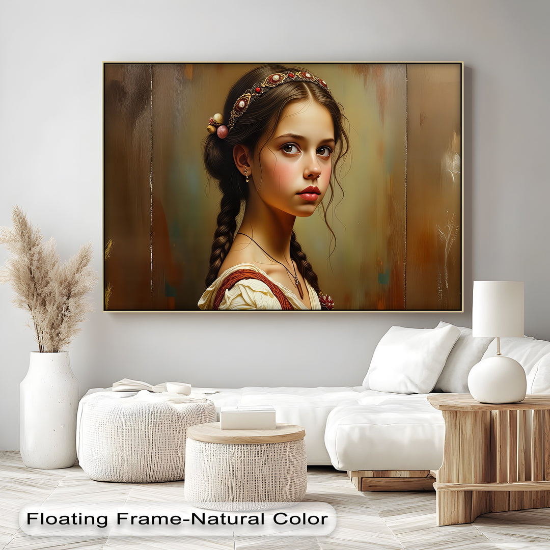 Golden Innocence – Young Girl Portrait Canvas Wall Art | Framed Art