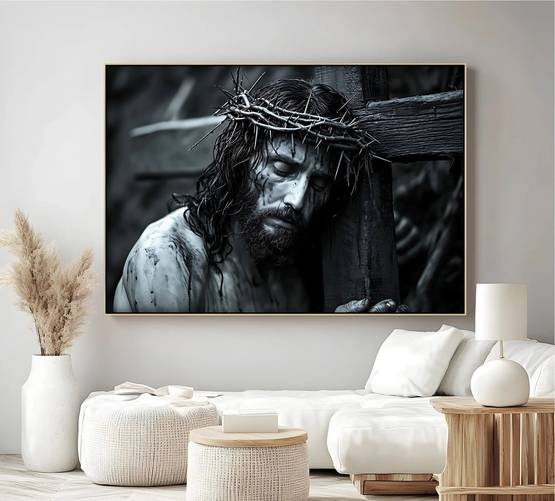 Intense emotion in Jesus crucifixion canvas print.

