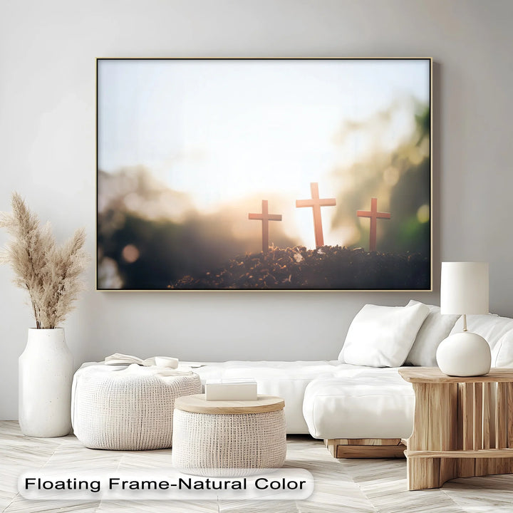 Three Crosses at Dawn – Symbolic Christian Canvas Print