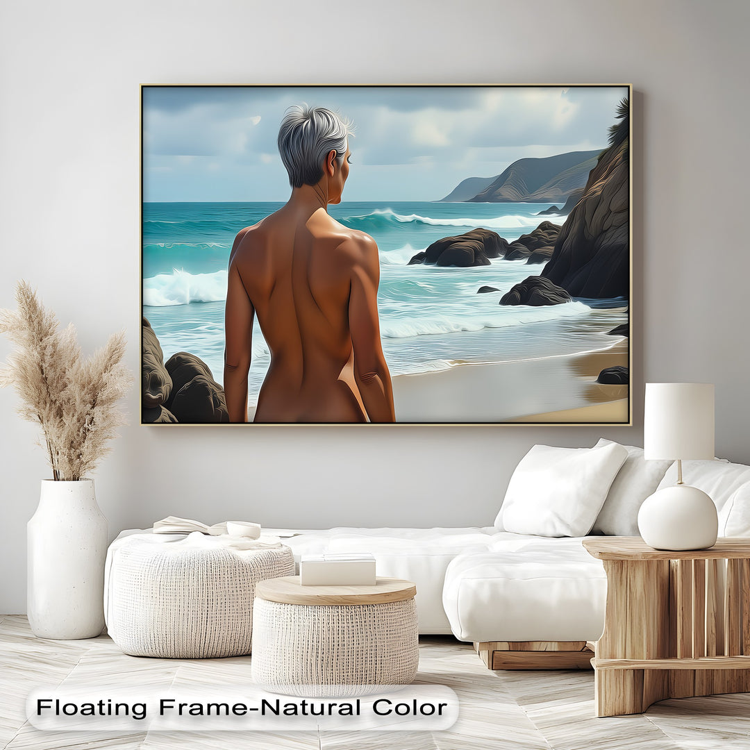 Mature Nude at Rocky Coastline - Erotic Canvas Wall Art | Sexy Art