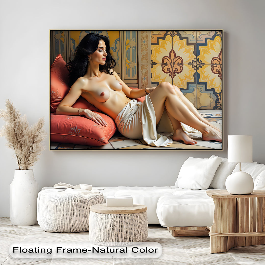 Reclining Nude with Ornate Tile Erotic Canvas Wall Art | Nude Art