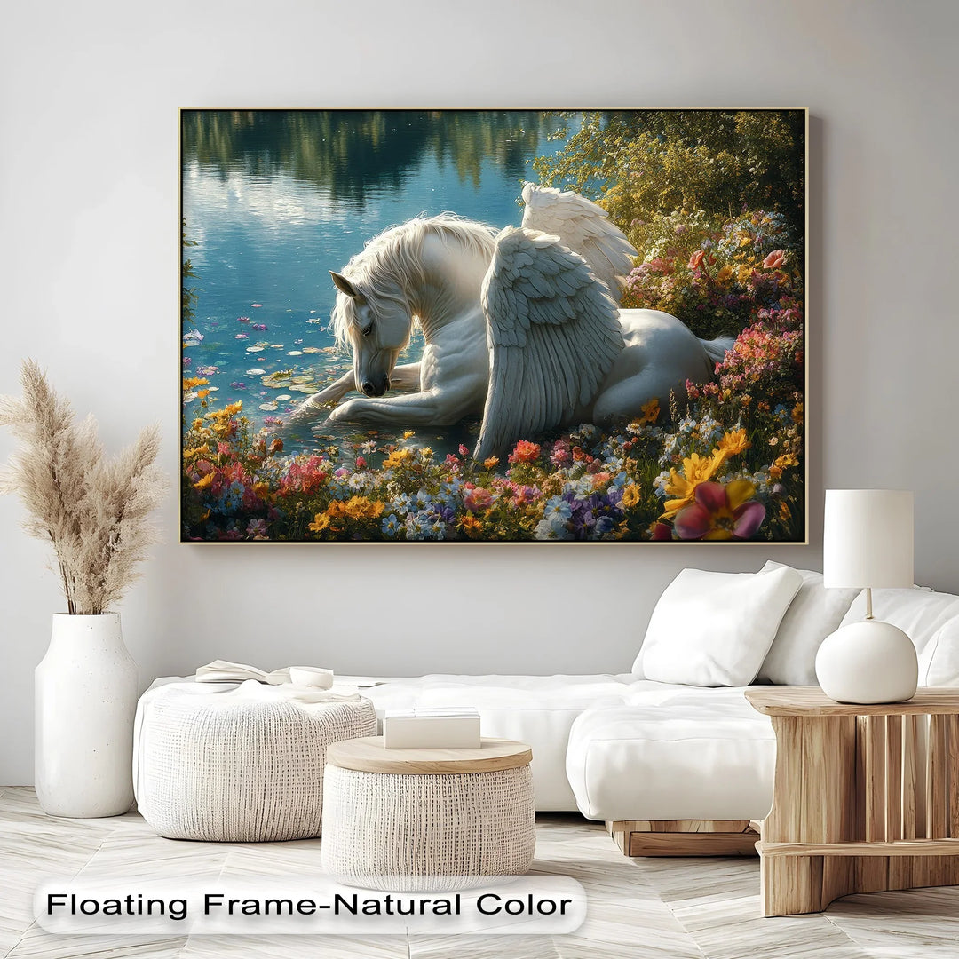 Serene Winged Unicorn by the Water – Fantasy Animal Canvas Print - MyPhotoStation