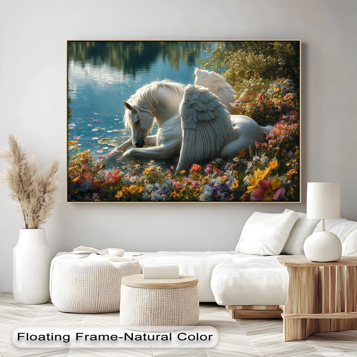 Serene Winged Unicorn by the Water – Fantasy Animal Canvas Print - MyPhotoStation