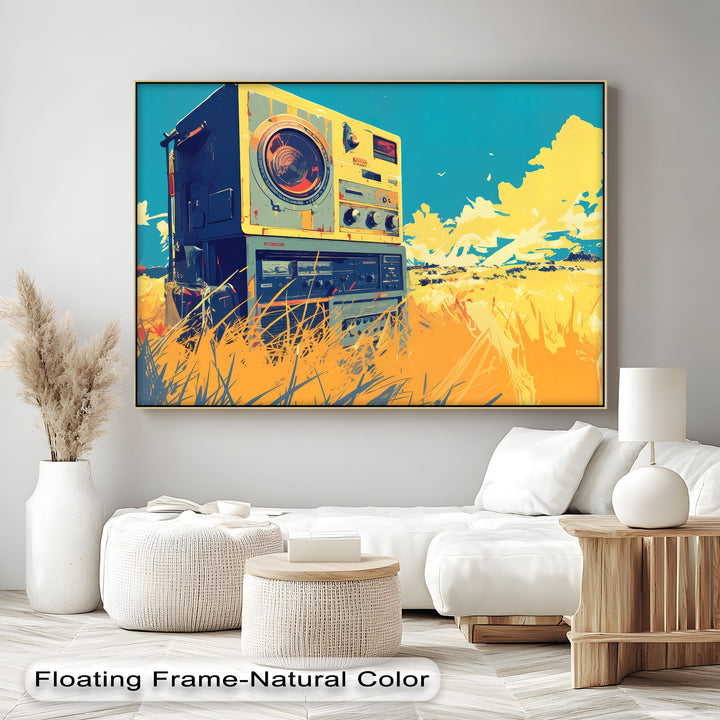 Retro Tape Machine in a Golden Meadow - Retro Canvas Print